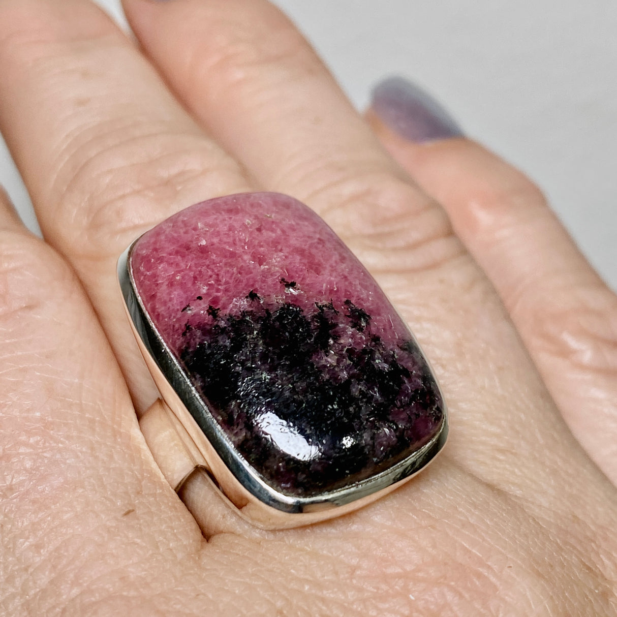 Rhodonite Rectangular Cabochon Ring Size 10.5 PRGJ896