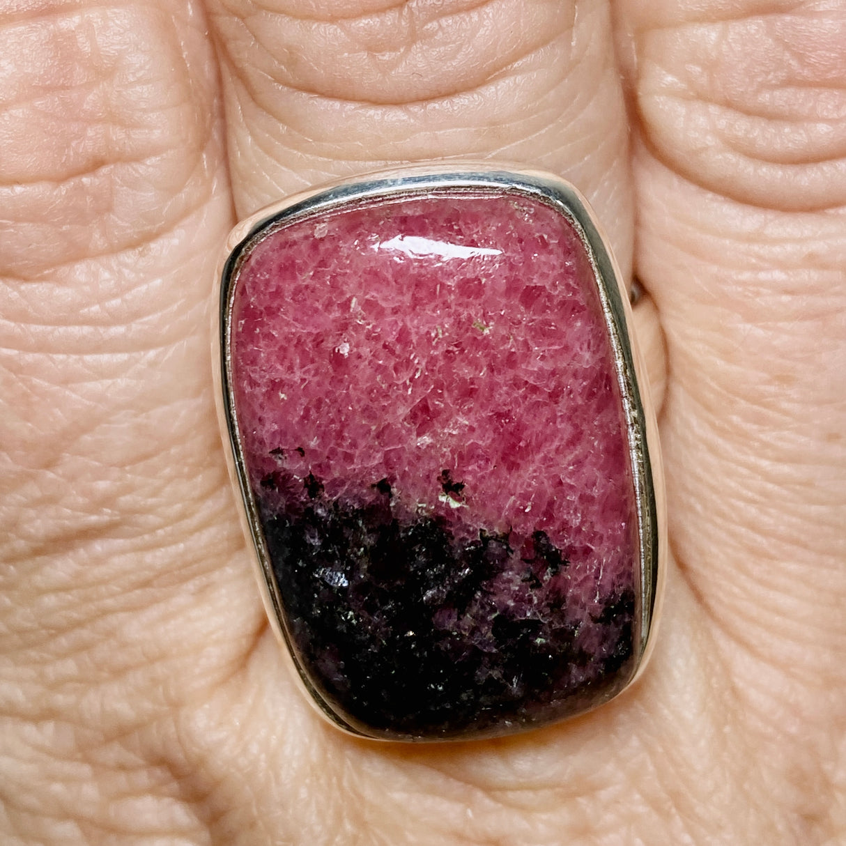 Rhodonite Rectangular Cabochon Ring Size 10.5 PRGJ896