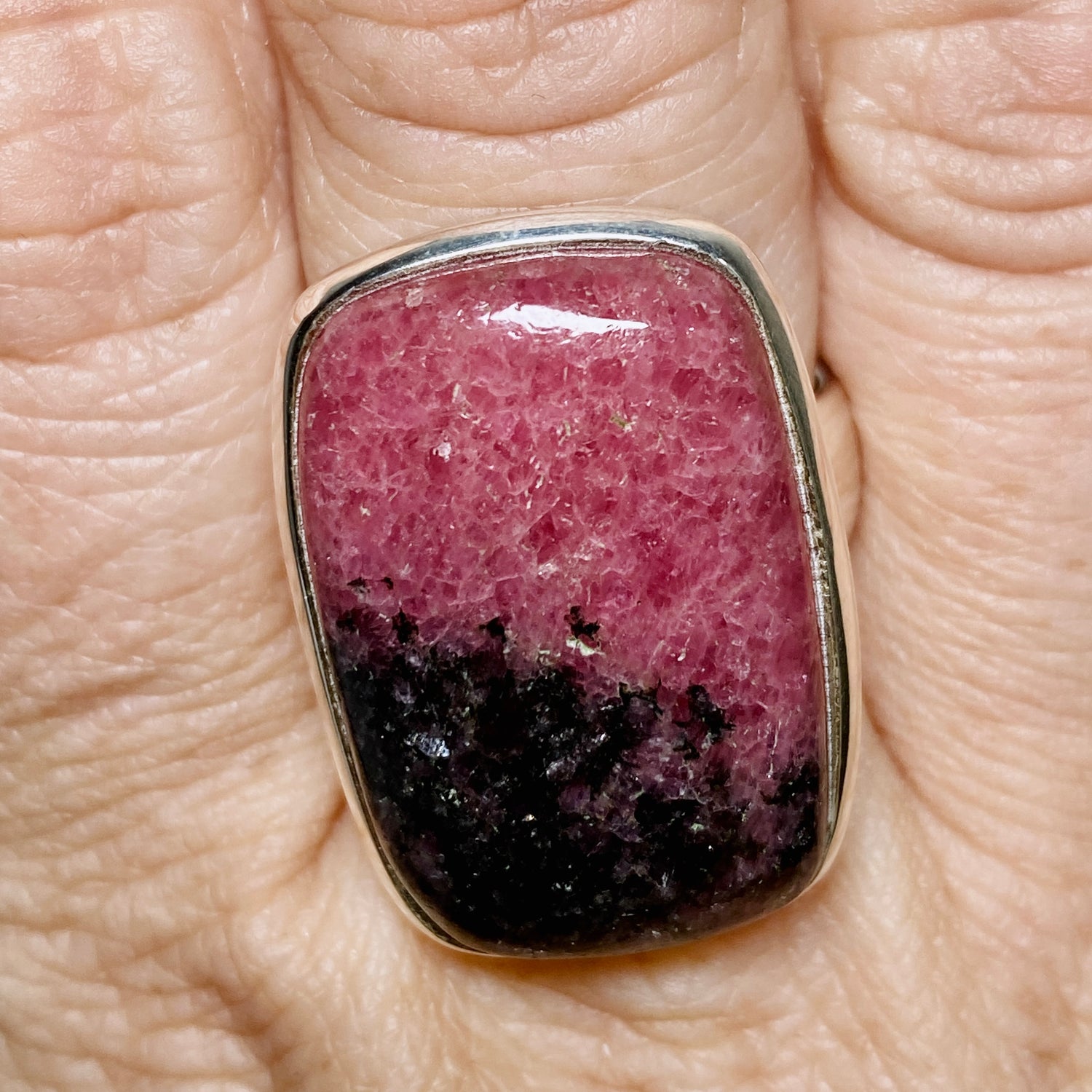 Rhodonite Rectangular Cabochon Ring Size 10.5 PRGJ896