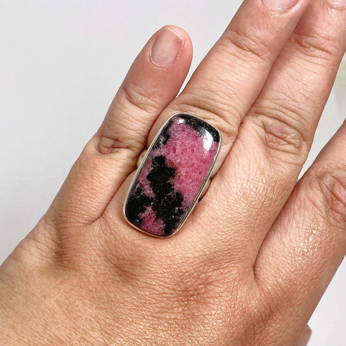 Rhodonite Rectangular Cabochon Ring Size 9.5 PRGJ1033