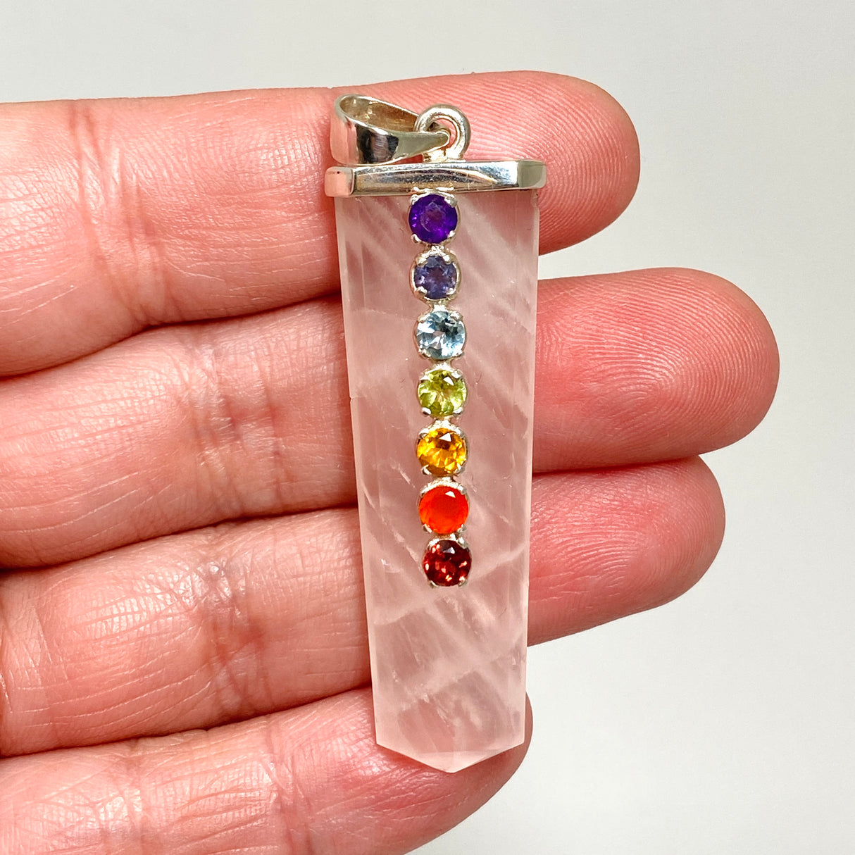 Rose Quartz Capped Wide Point Chakra Pendant PPGJ1243
