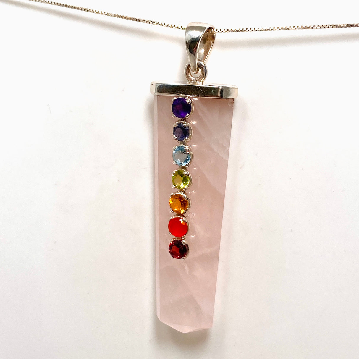 Rose Quartz Capped Wide Point Chakra Pendant PPGJ1243