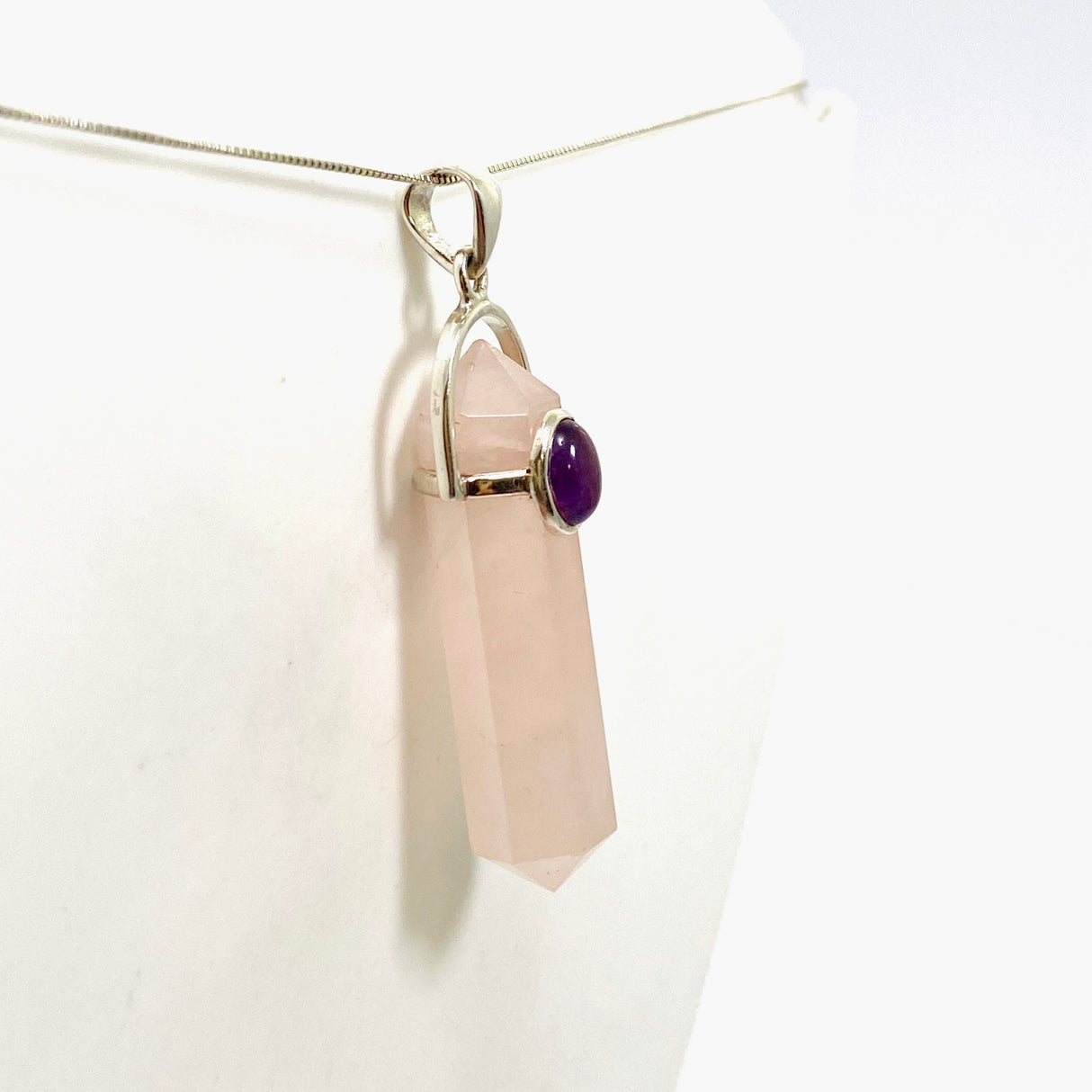Rose Quartz Double Point Pendant with Amethyst Accent Stone PPGJ1023