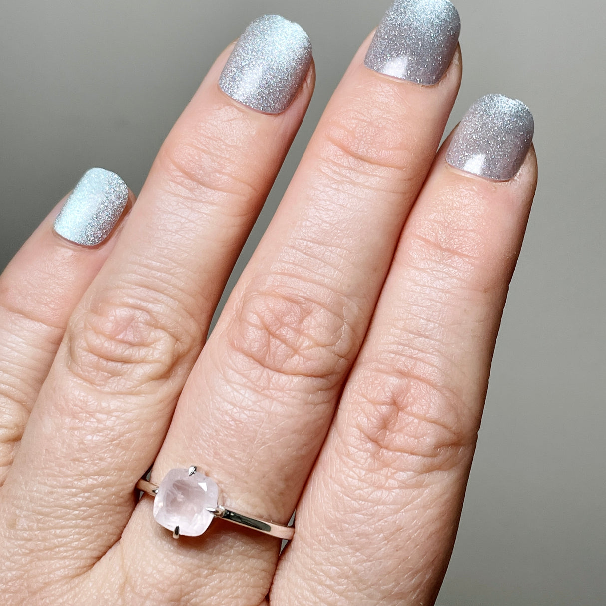 Rose Quartz Faceted Square Solitare Ring R4806
