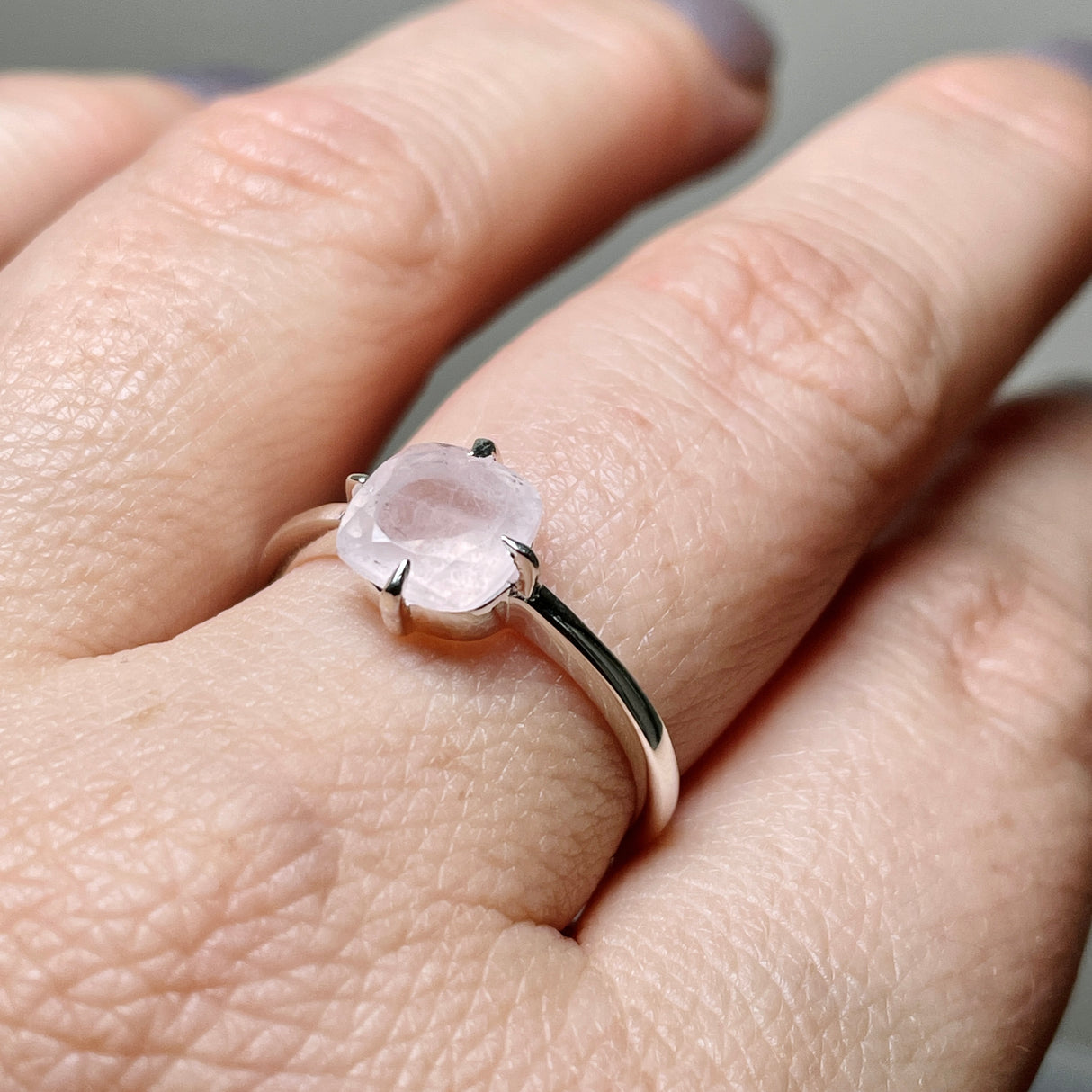 Rose Quartz Faceted Square Solitare Ring R4806