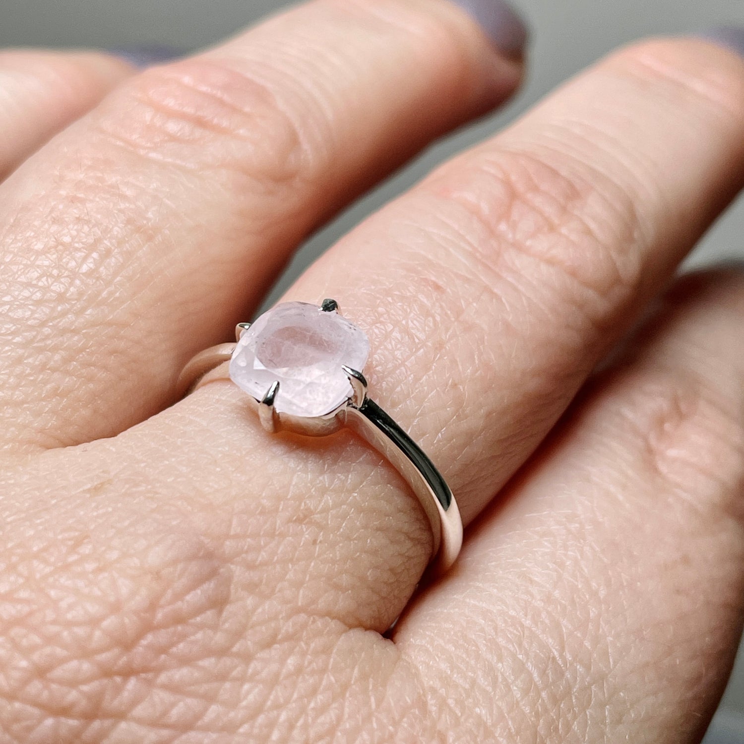 Rose Quartz Faceted Square Solitare Ring R4806
