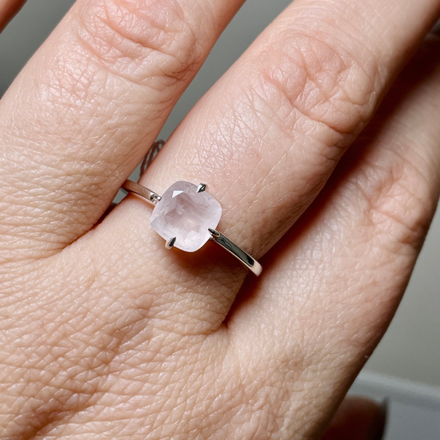 Rose Quartz Faceted Square Solitare Ring R4806