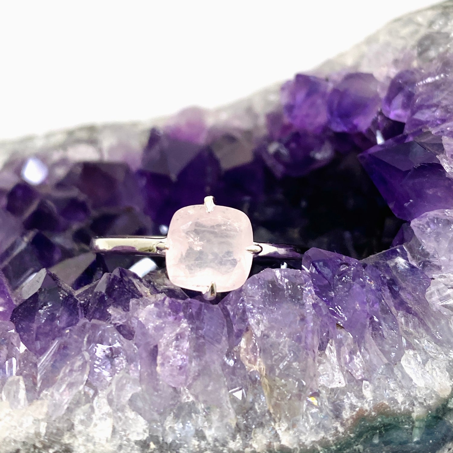 Rose Quartz Faceted Square Solitare Ring R4806