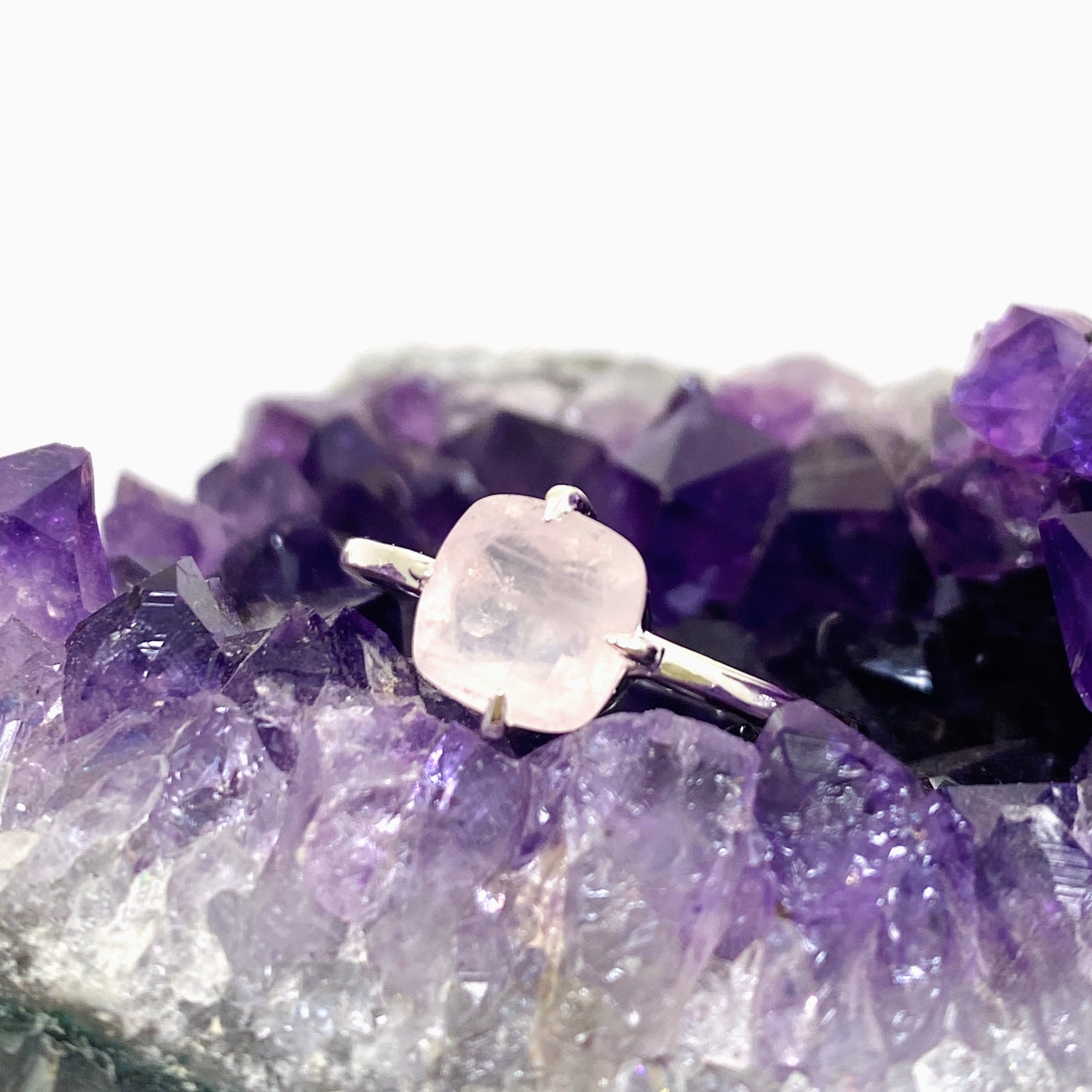 Rose Quartz Faceted Square Solitare Ring R4806