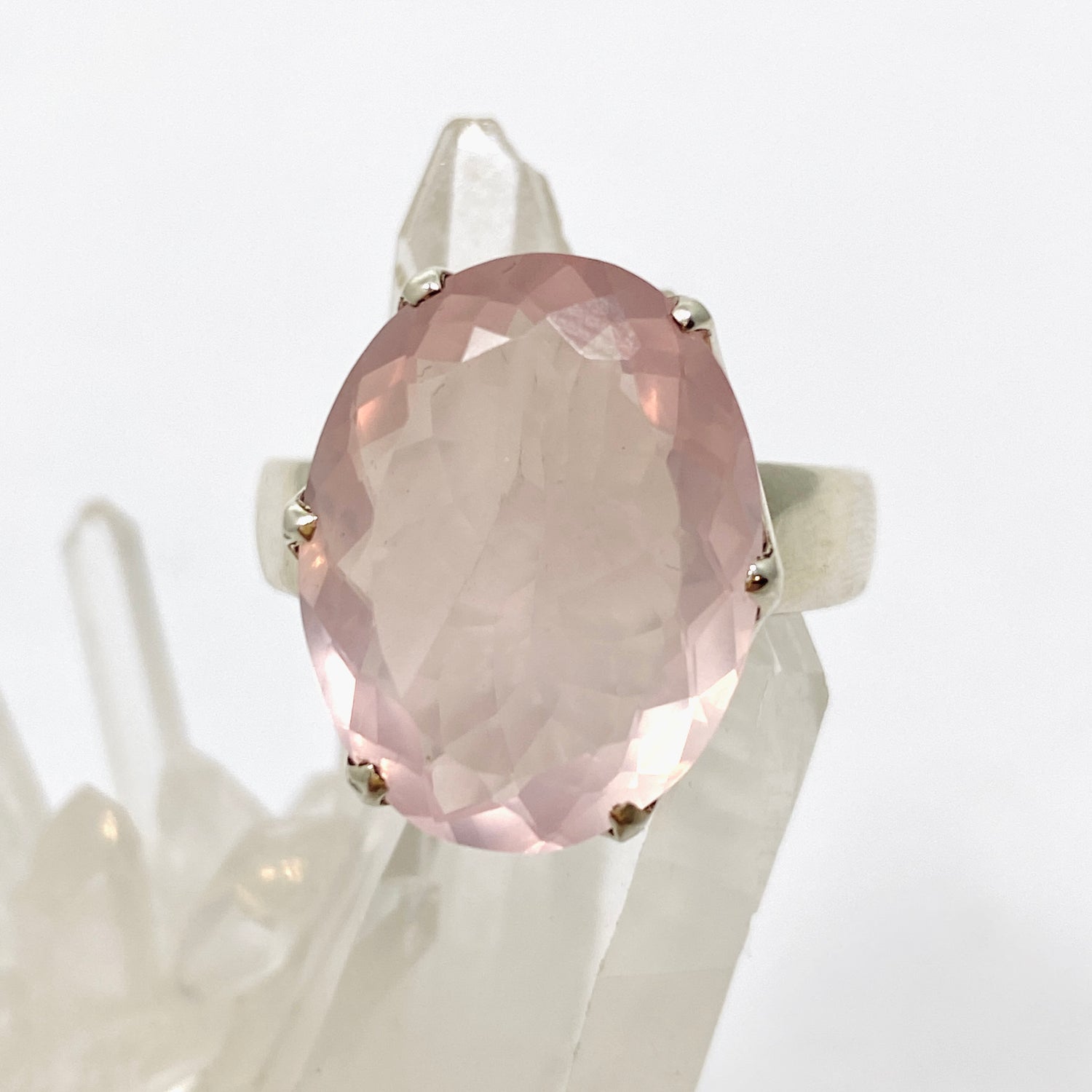 Rose Quartz Oval Faceted Ring Size 12 PRGJ876