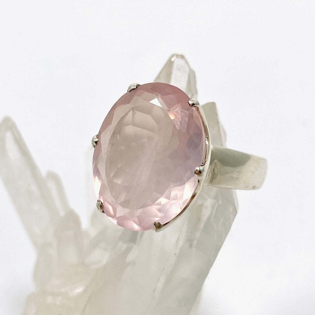 Rose Quartz Oval Faceted Ring Size 12 PRGJ876