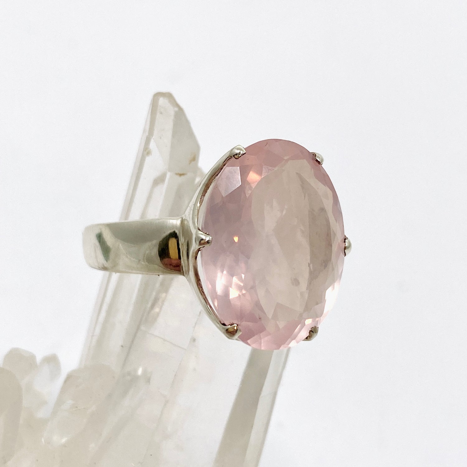 Rose Quartz Oval Faceted Ring Size 12 PRGJ876