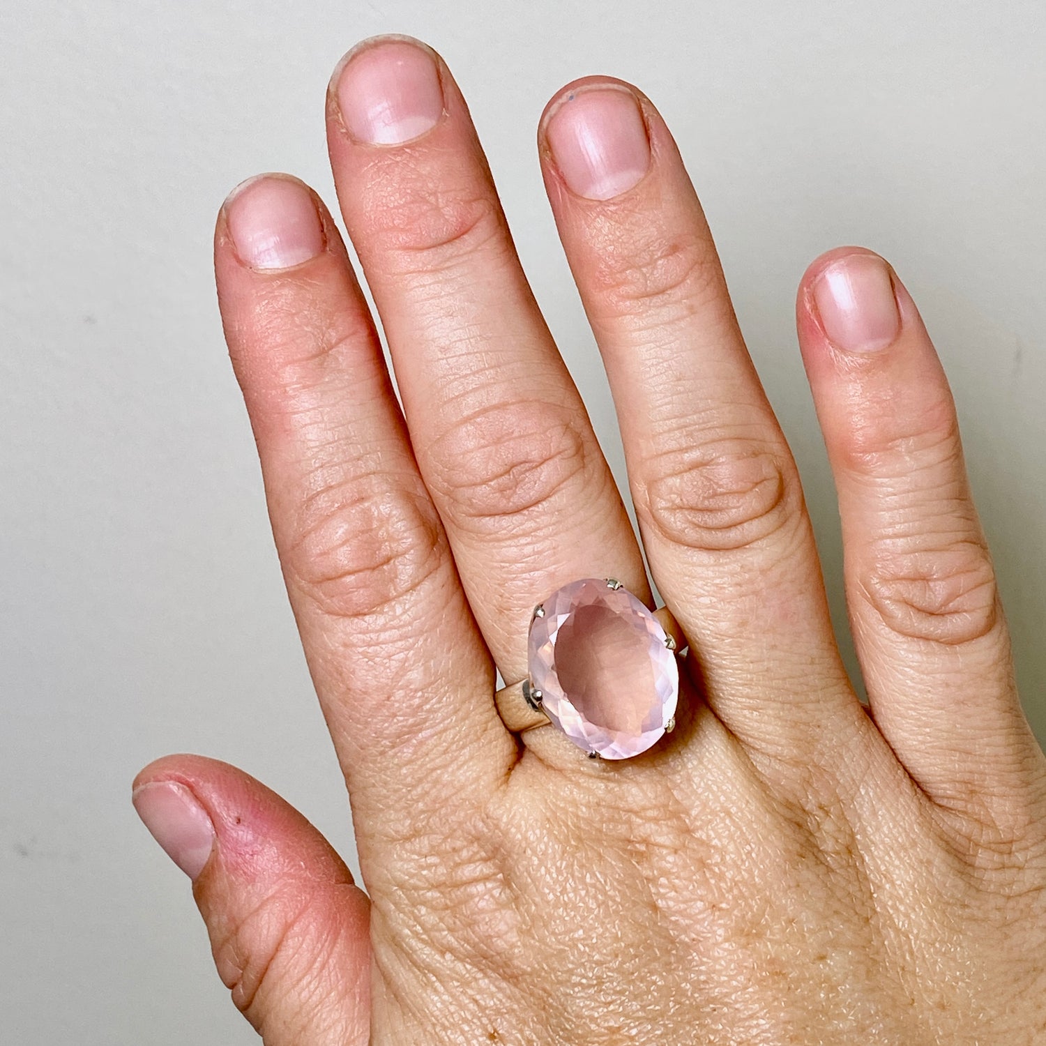 Rose Quartz Oval Faceted Ring Size 12 PRGJ876