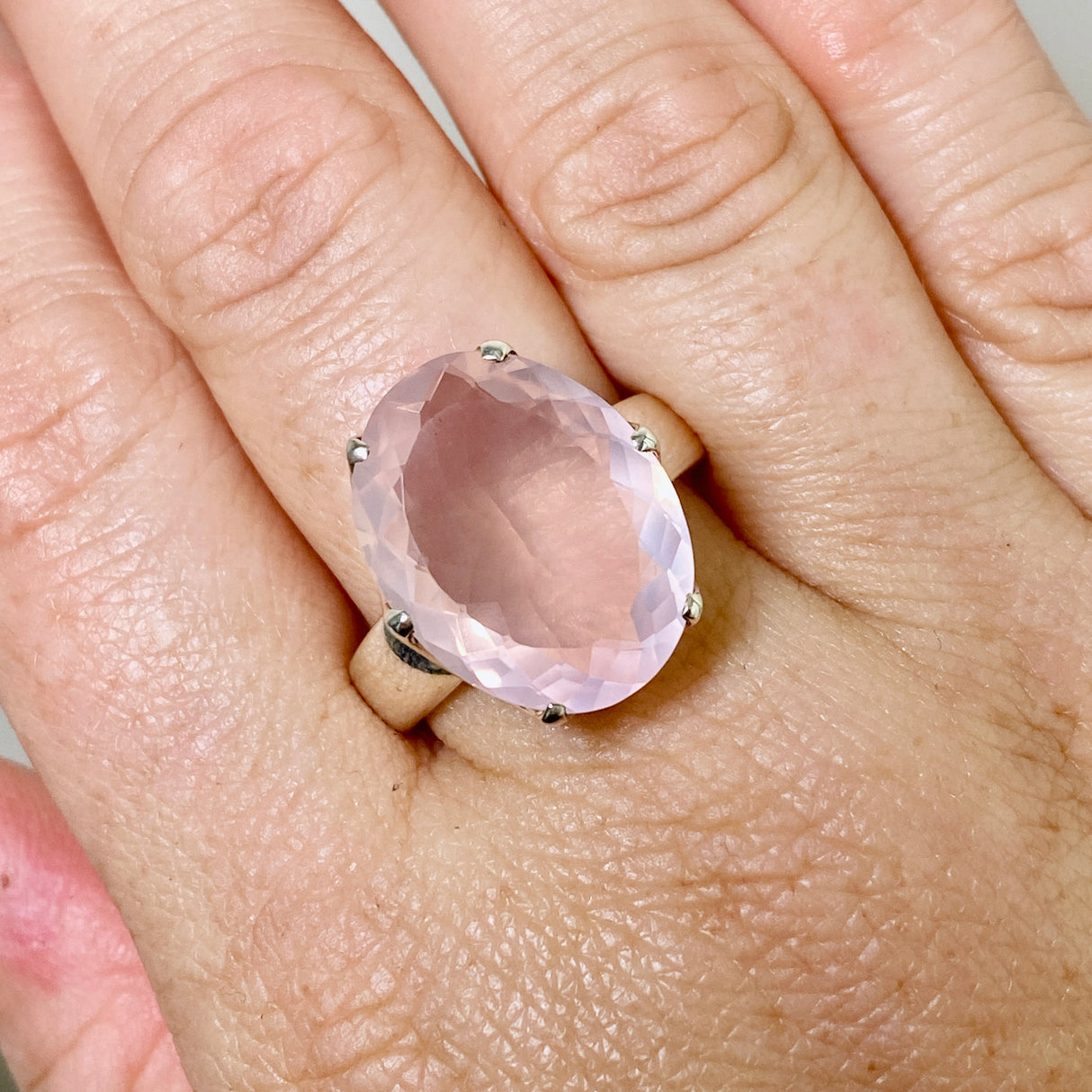 Rose Quartz Oval Faceted Ring Size 12 PRGJ876