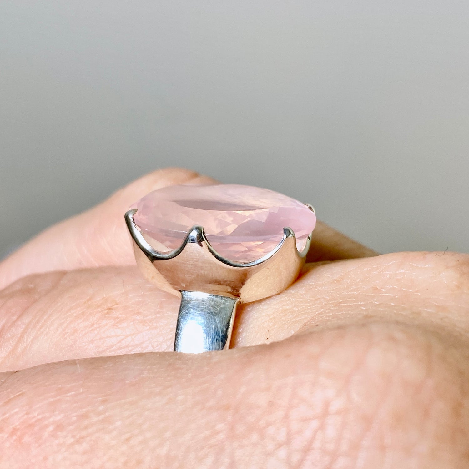 Rose Quartz Oval Faceted Ring Size 12 PRGJ876