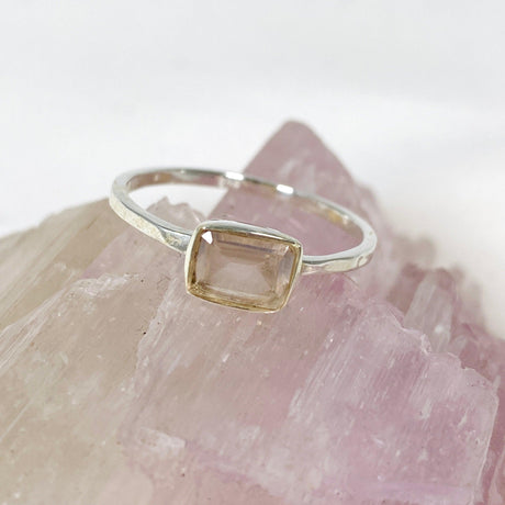 Rose Quartz Rectangular Faceted Fine Band Ring R3793-RQ - Nature's Magick