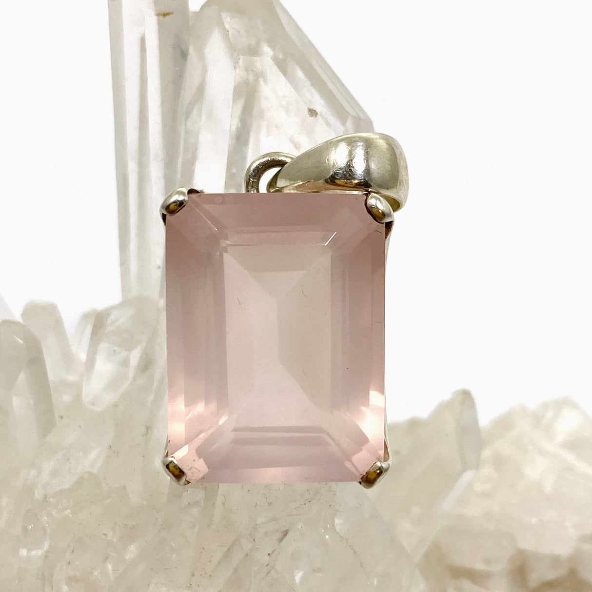 Rose Quartz Rectangular Faceted Pendant PPGJ1024