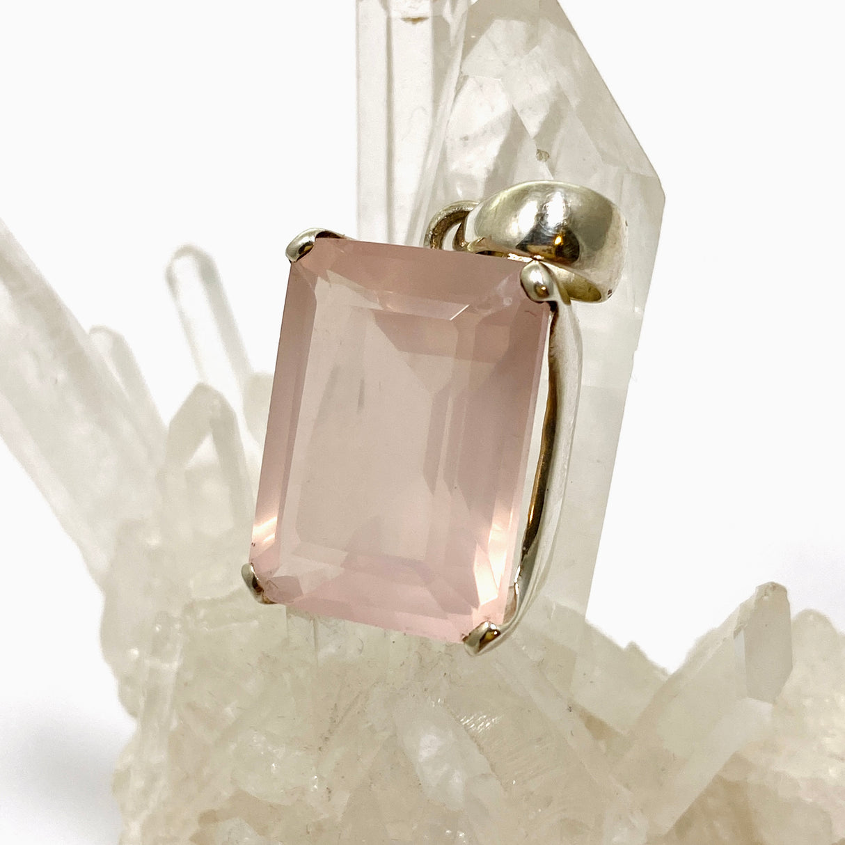 Rose Quartz Rectangular Faceted Pendant PPGJ1024