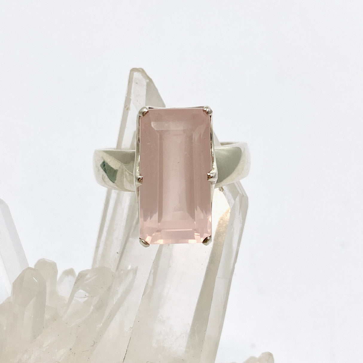 Rose Quartz Rectangular Faceted Ring Size 10.5 PRGJ877