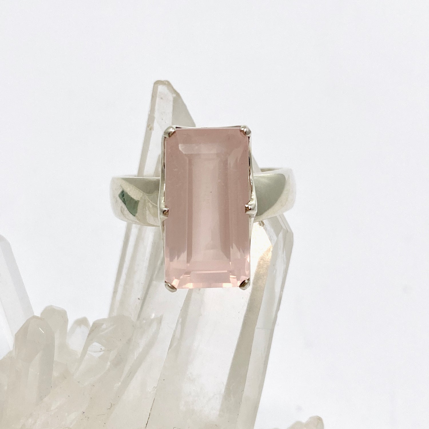 Rose Quartz Rectangular Faceted Ring Size 10.5 PRGJ877
