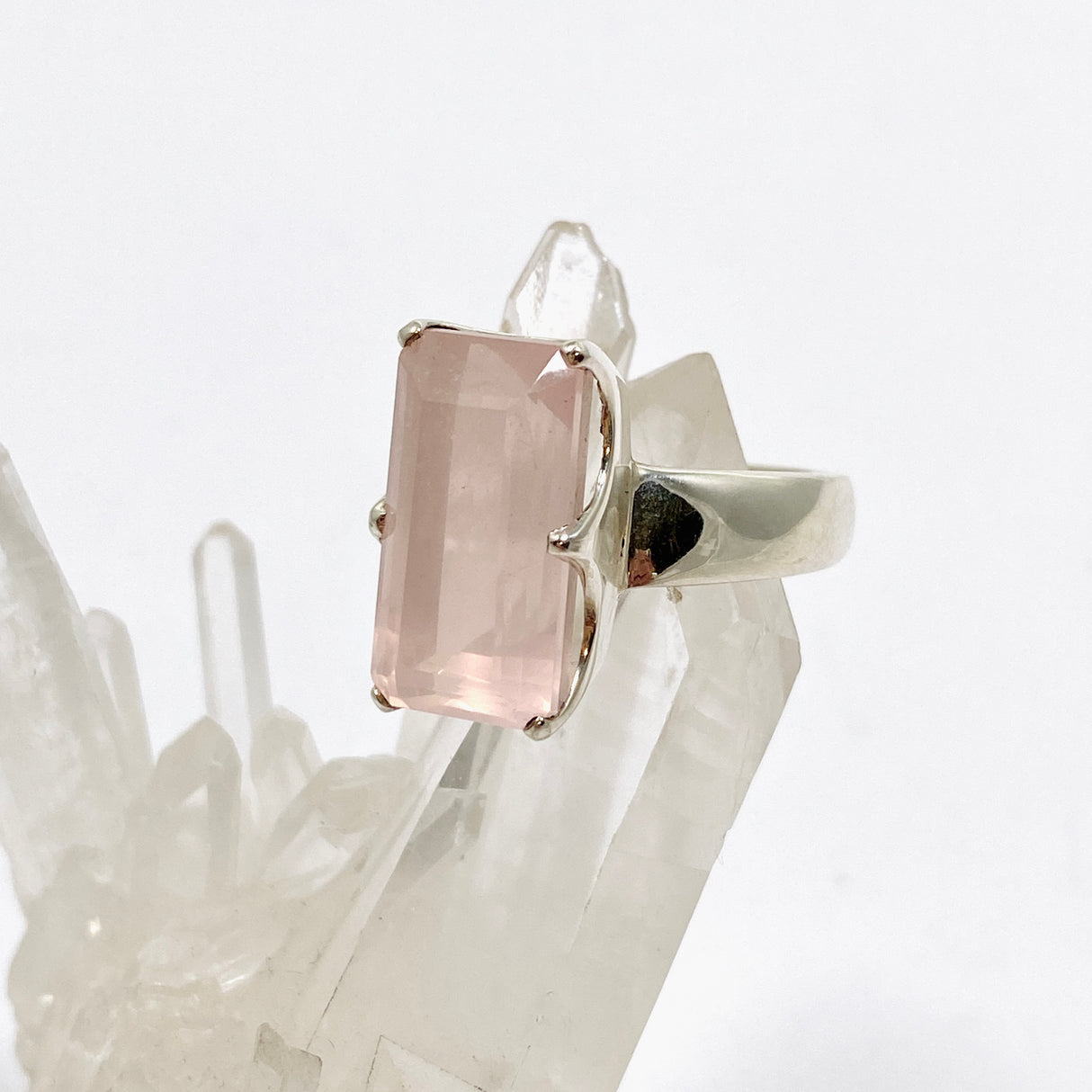 Rose Quartz Rectangular Faceted Ring Size 10.5 PRGJ877
