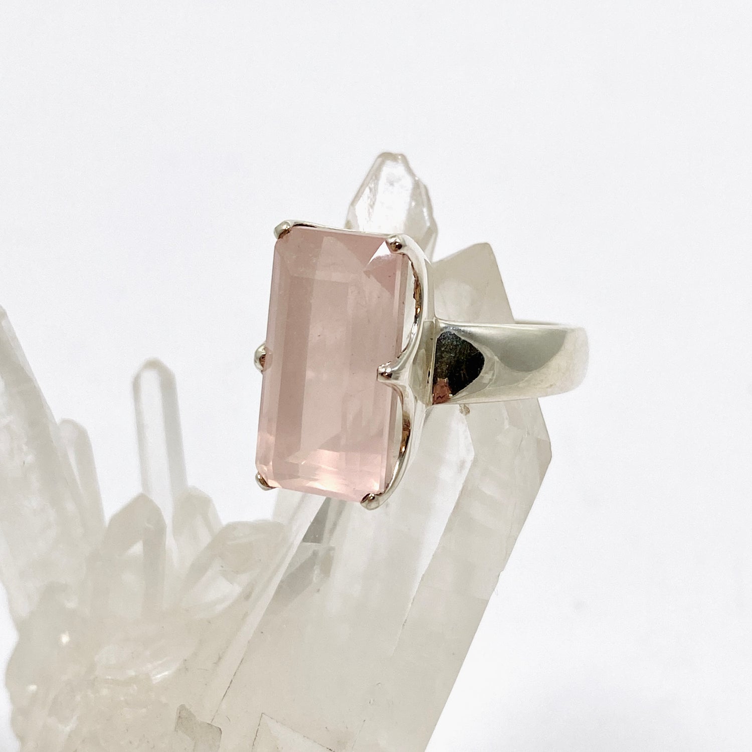 Rose Quartz Rectangular Faceted Ring Size 10.5 PRGJ877