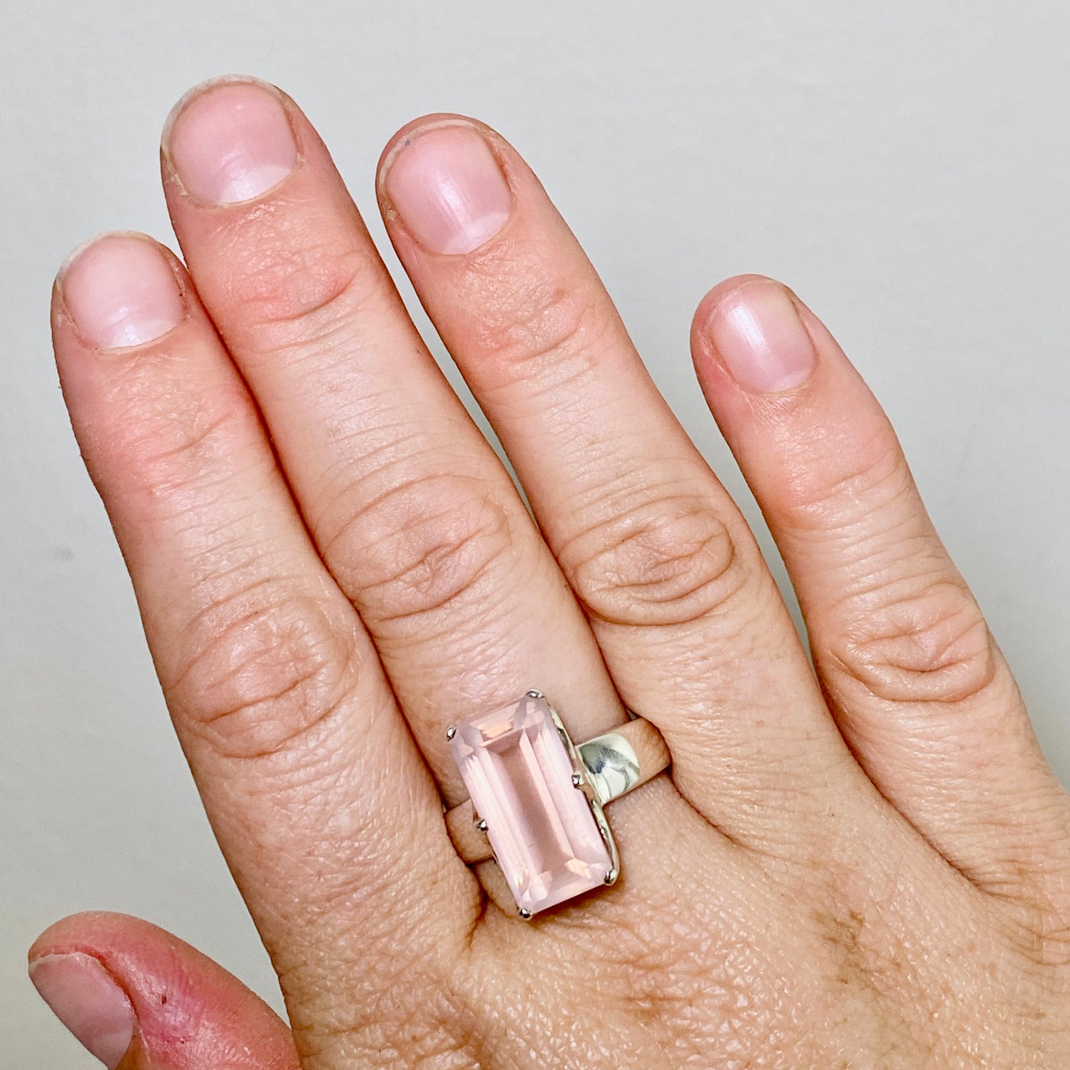 Rose Quartz Rectangular Faceted Ring Size 10.5 PRGJ877