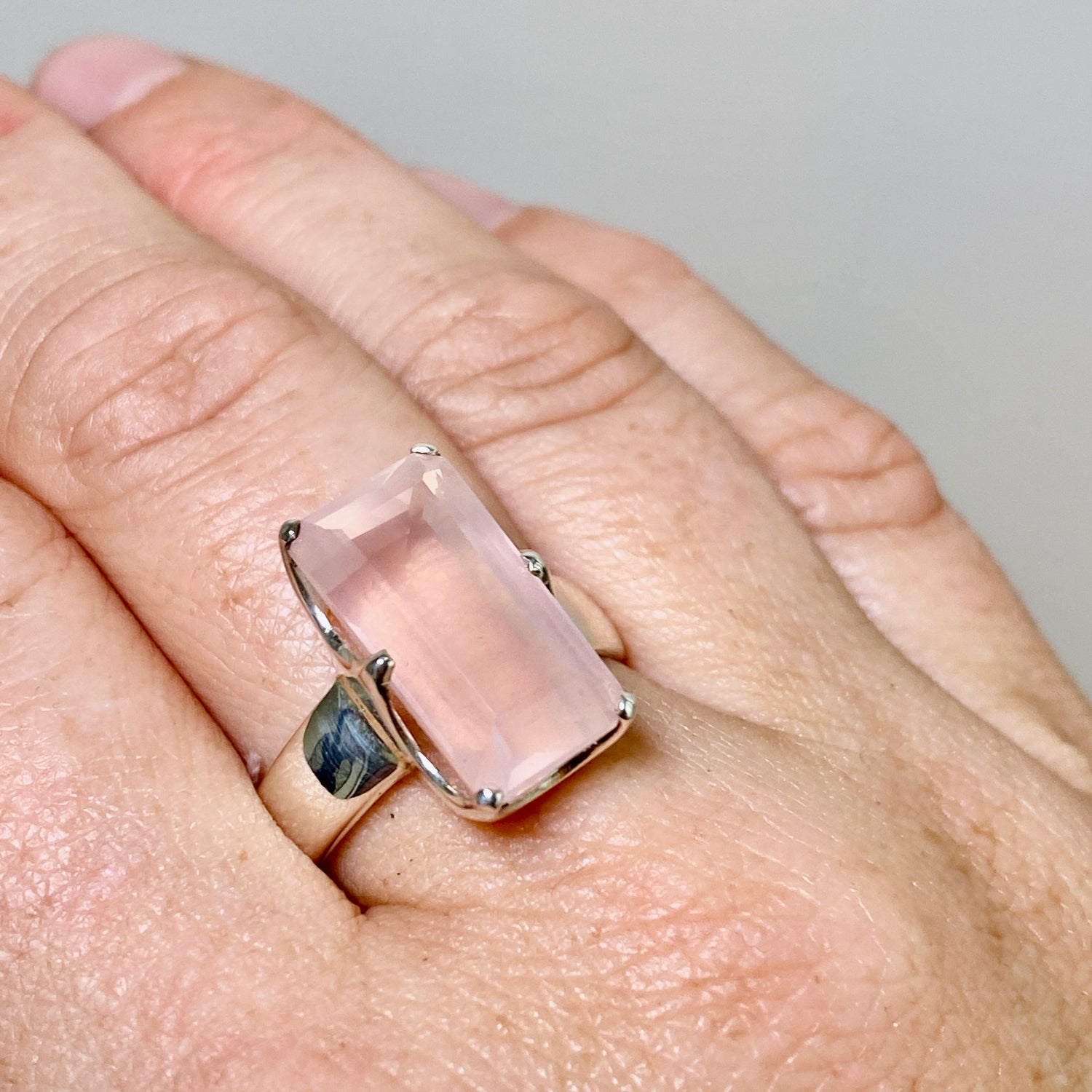 Rose Quartz Rectangular Faceted Ring Size 10.5 PRGJ877