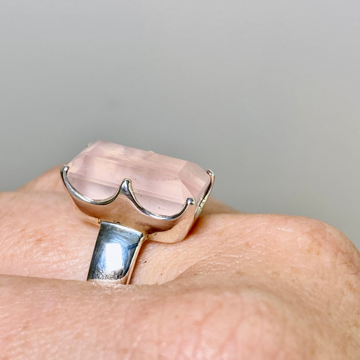 Rose Quartz Rectangular Faceted Ring Size 10.5 PRGJ877