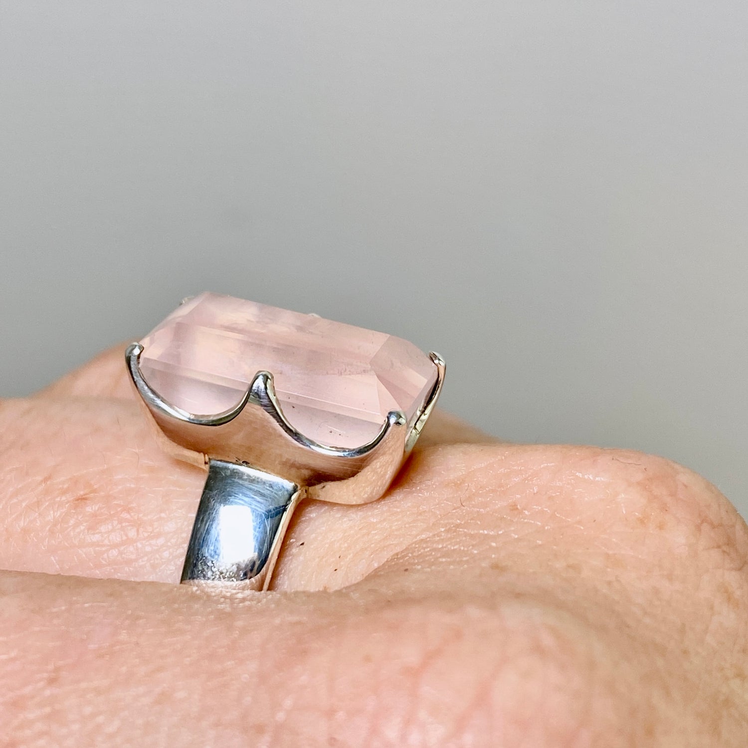 Rose Quartz Rectangular Faceted Ring Size 10.5 PRGJ877