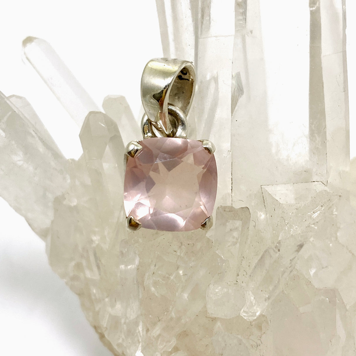 Rose Quartz Square Cushion Cut Faceted Pendant PPGJ1025