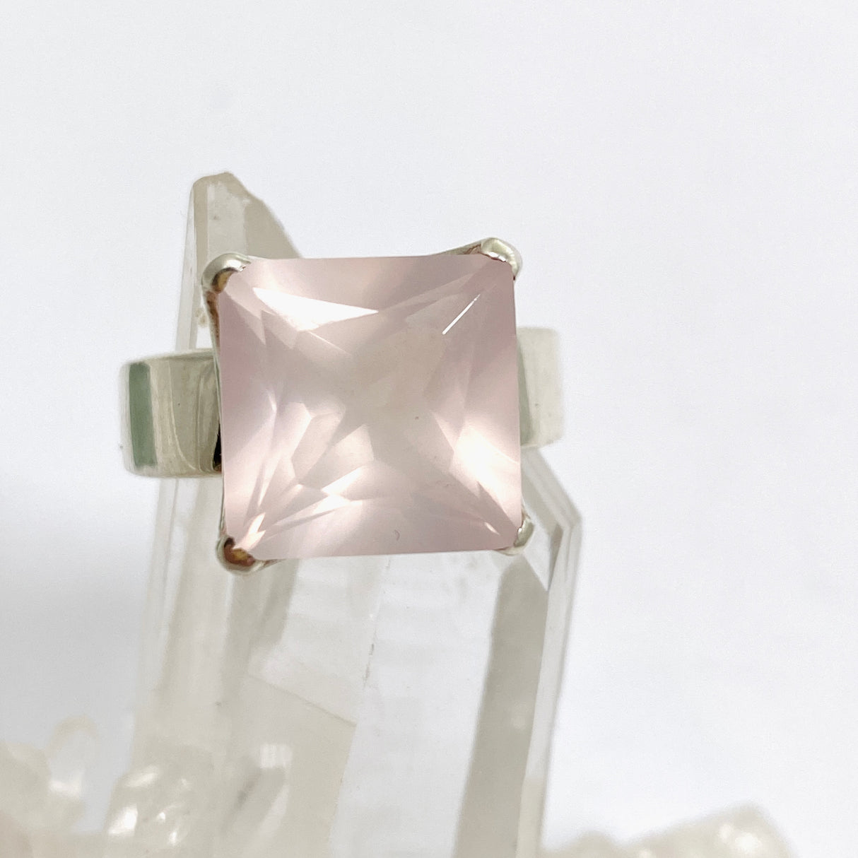 Rose Quartz Square Faceted Ring Size 9 PRGJ878