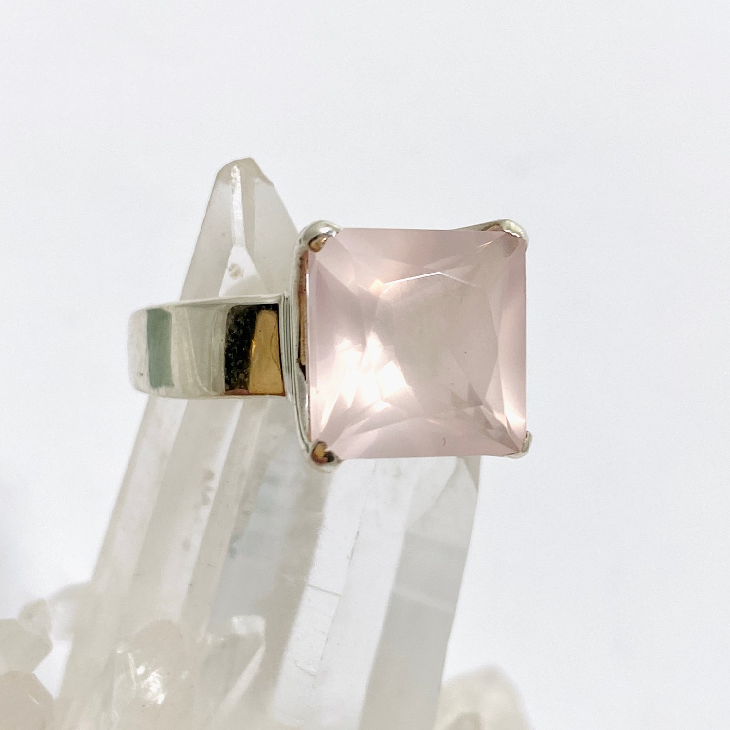 Rose Quartz Square Faceted Ring Size 9 PRGJ878