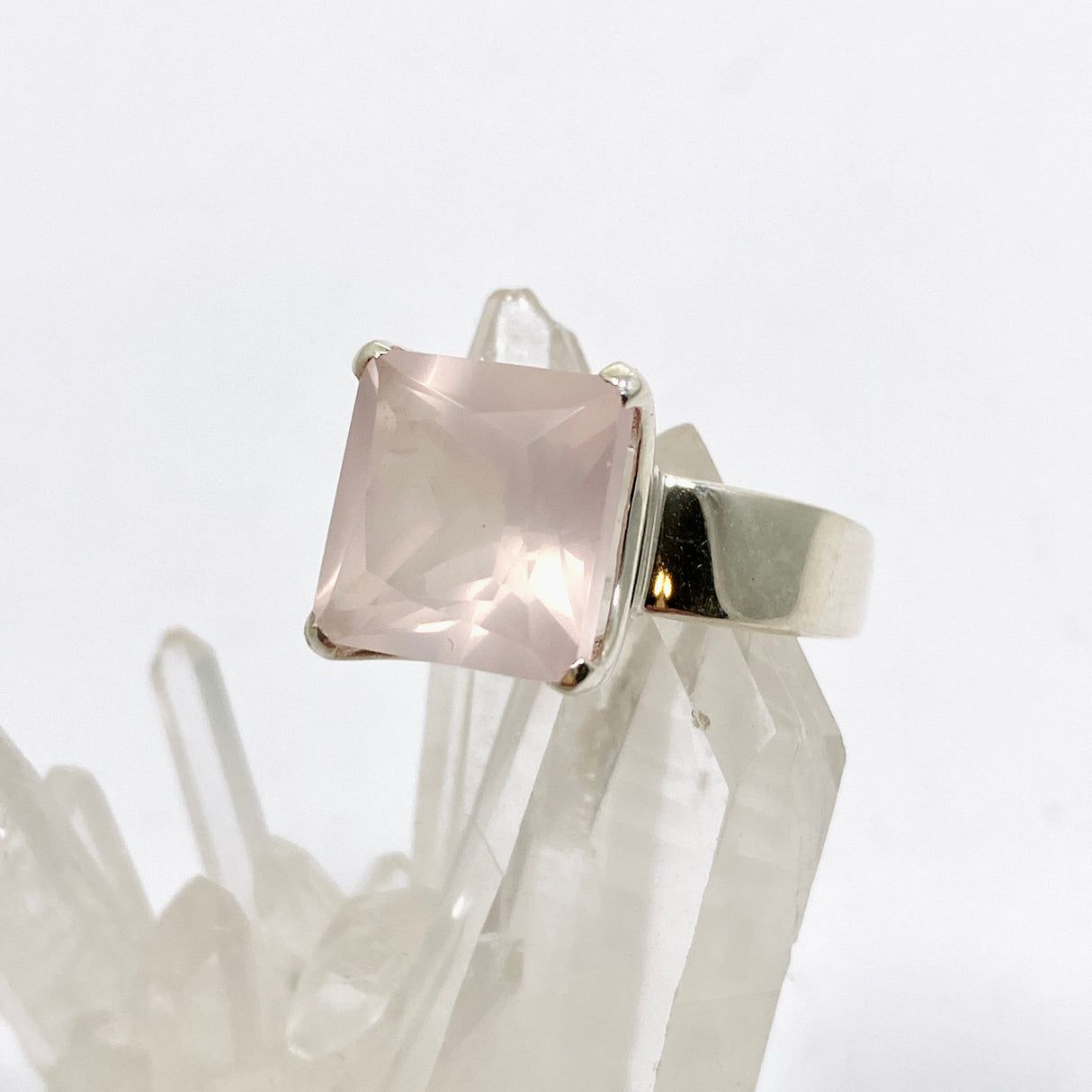 Rose Quartz Square Faceted Ring Size 9 PRGJ878