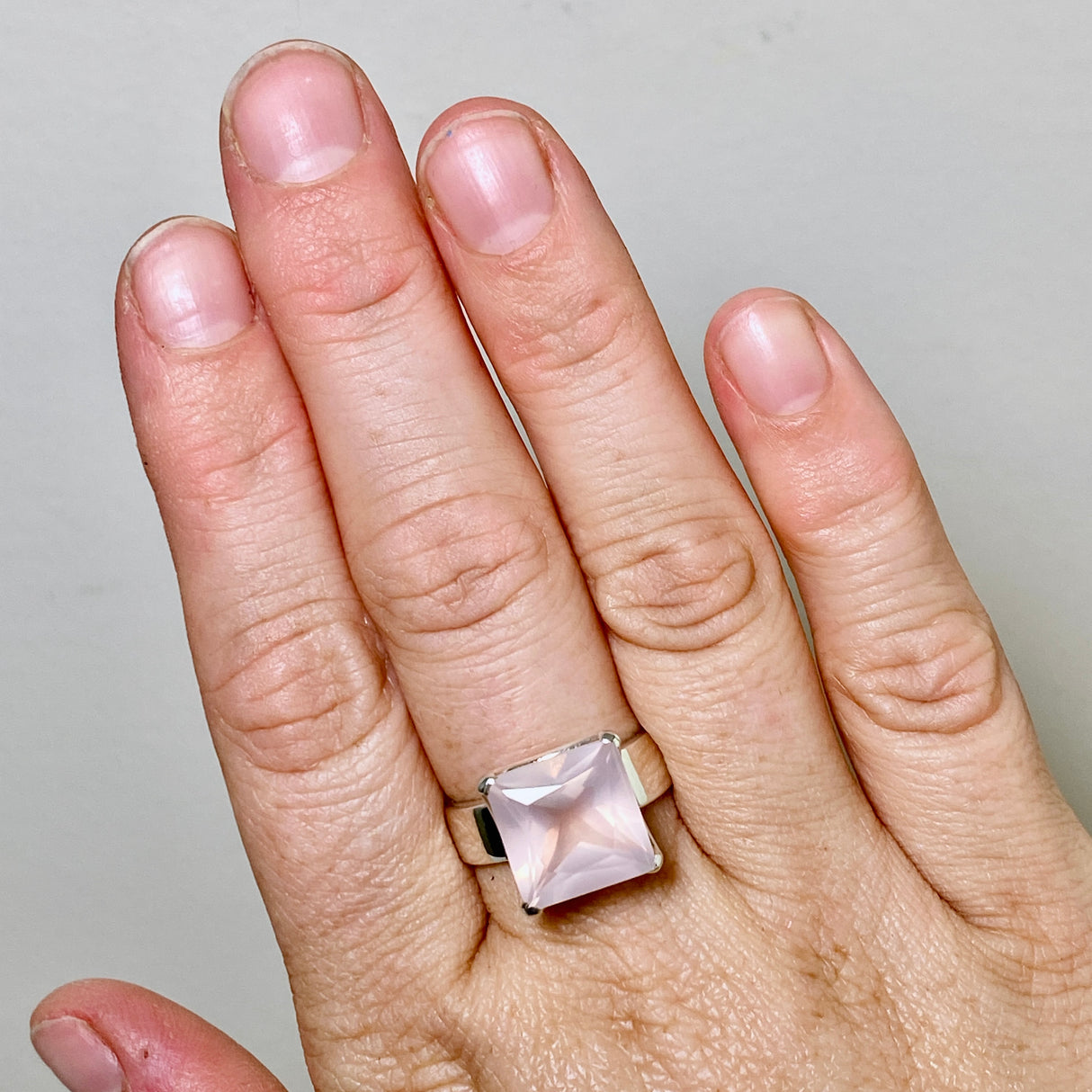 Rose Quartz Square Faceted Ring Size 9 PRGJ878