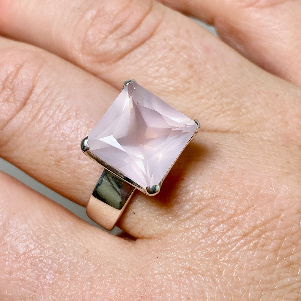 Rose Quartz Square Faceted Ring Size 9 PRGJ878