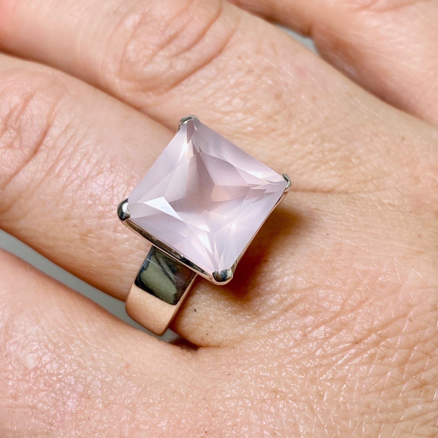 Rose Quartz Square Faceted Ring Size 9 PRGJ878