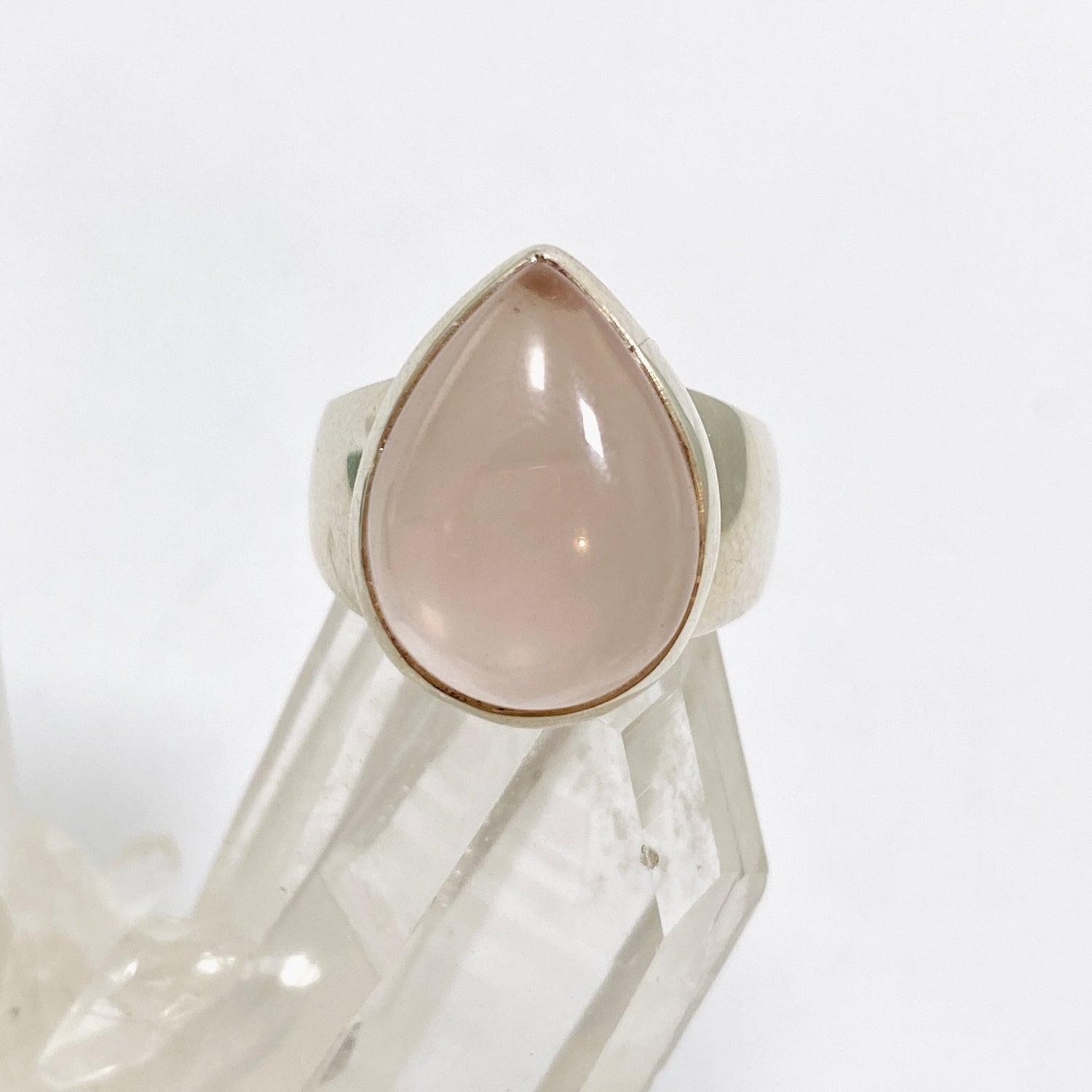 Rose Quartz Teardrop Cabochon Ring Size 5.5 PRGJ652