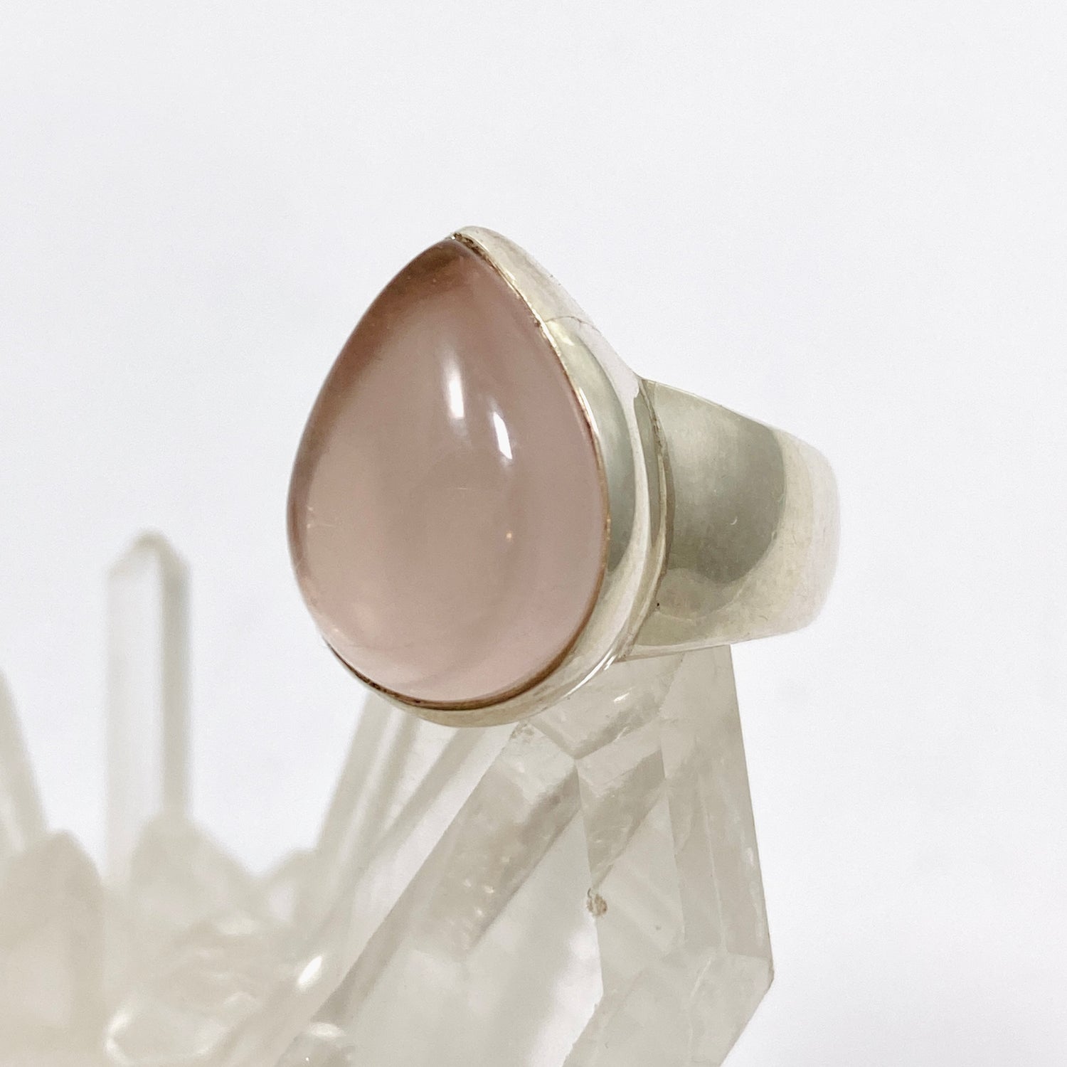 Rose Quartz Teardrop Cabochon Ring Size 5.5 PRGJ652