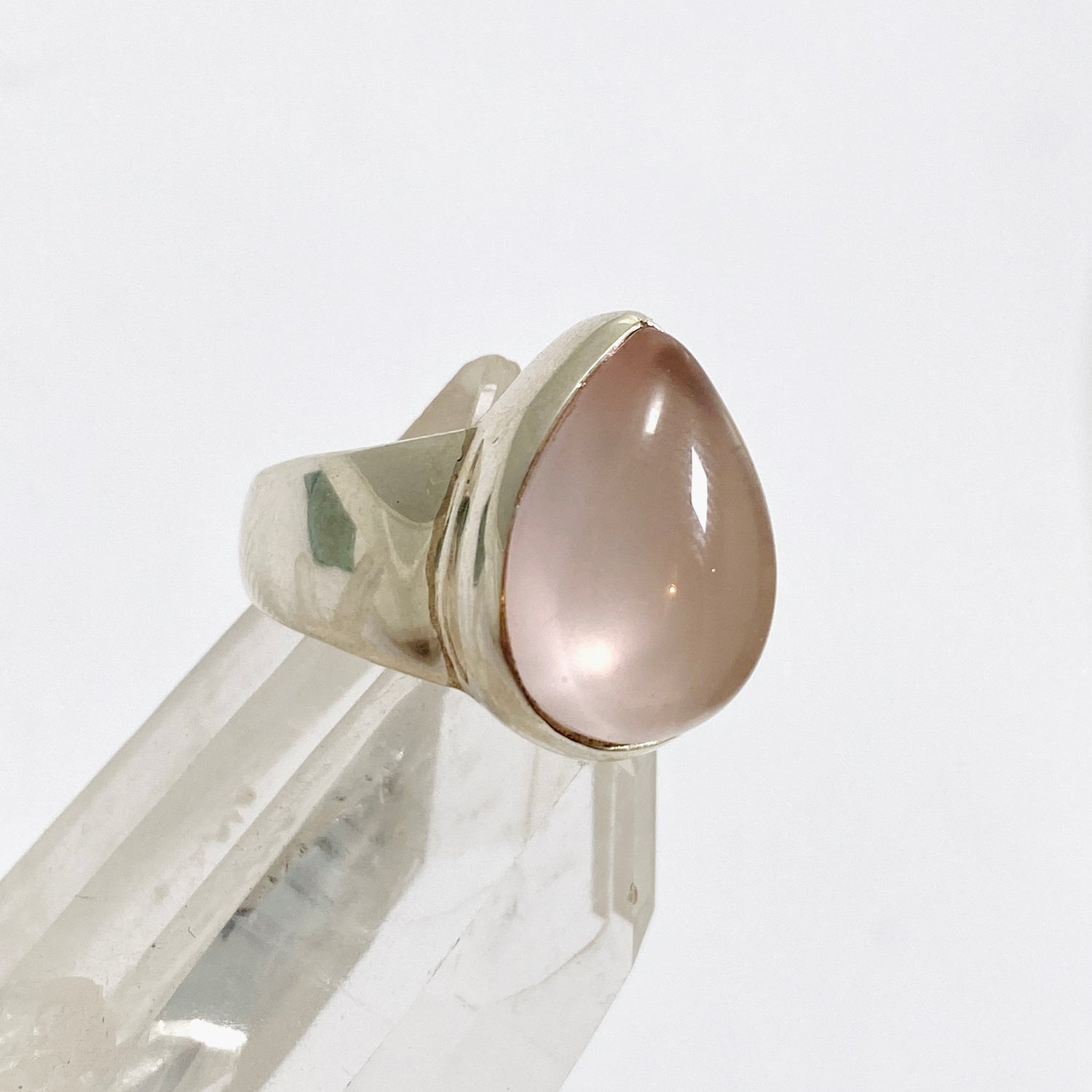 Rose Quartz Teardrop Cabochon Ring Size 5.5 PRGJ652