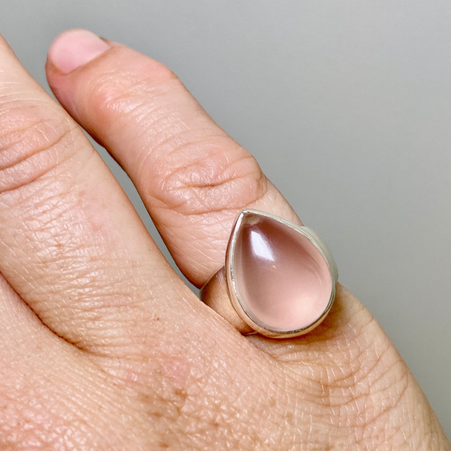 Rose Quartz Teardrop Cabochon Ring Size 5.5 PRGJ652