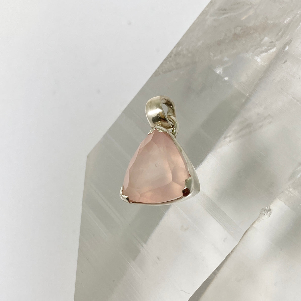 Rose Quartz Triangular Faceted Pendant PPGJ1308