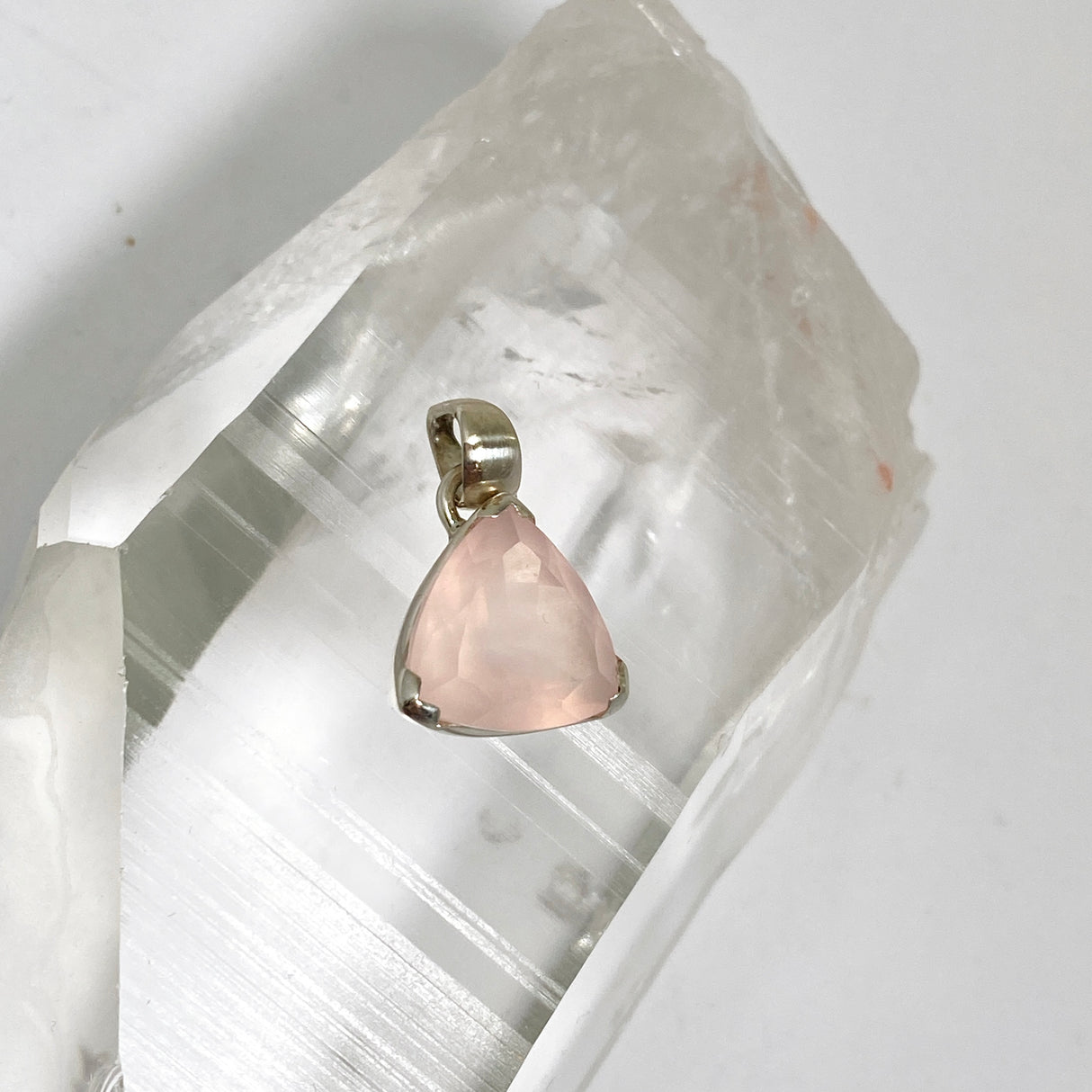 Rose Quartz Triangular Faceted Pendant PPGJ1308