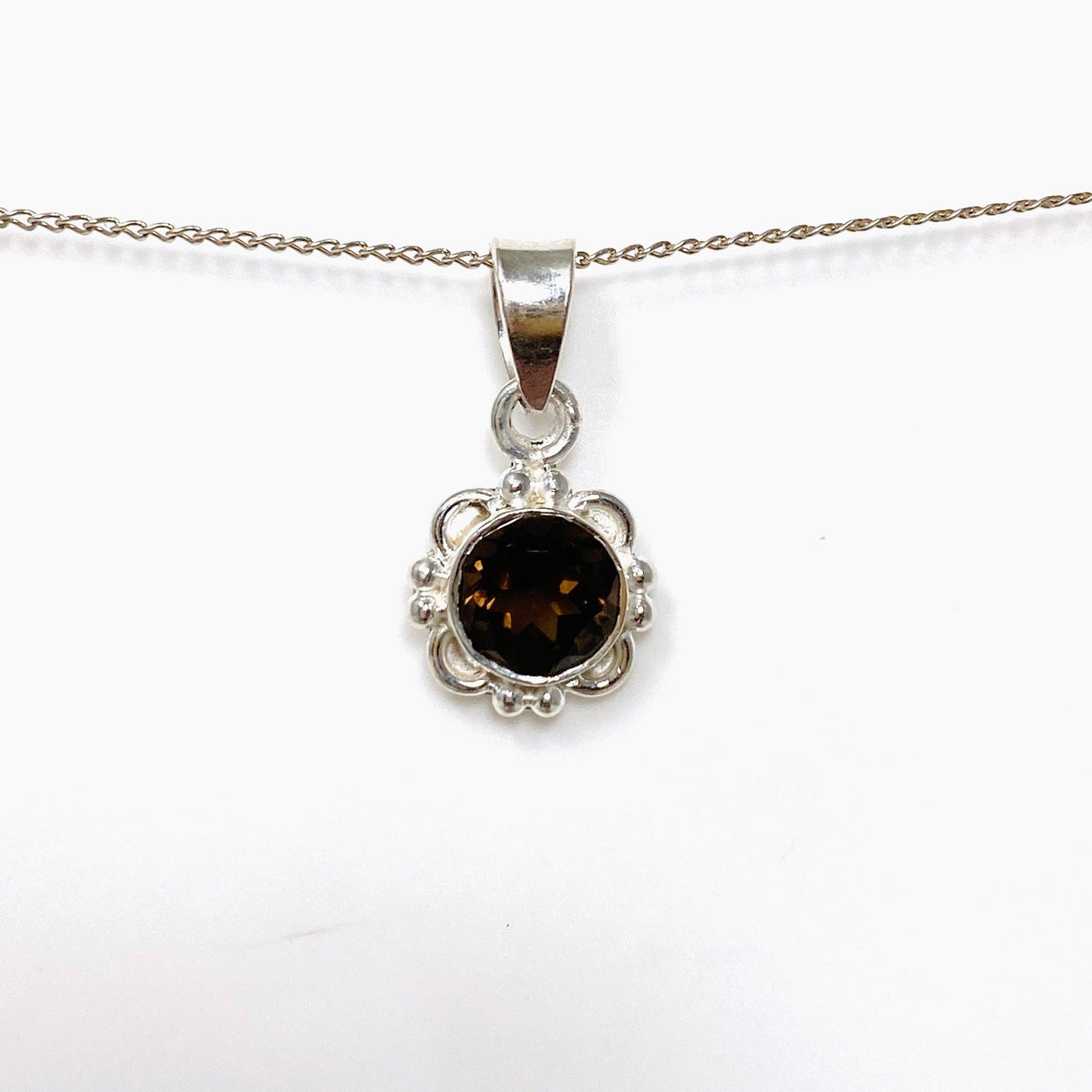 Round Faceted Gemstone Pendant in a Decorative Setting KPGJ4559 - Nature's Magick