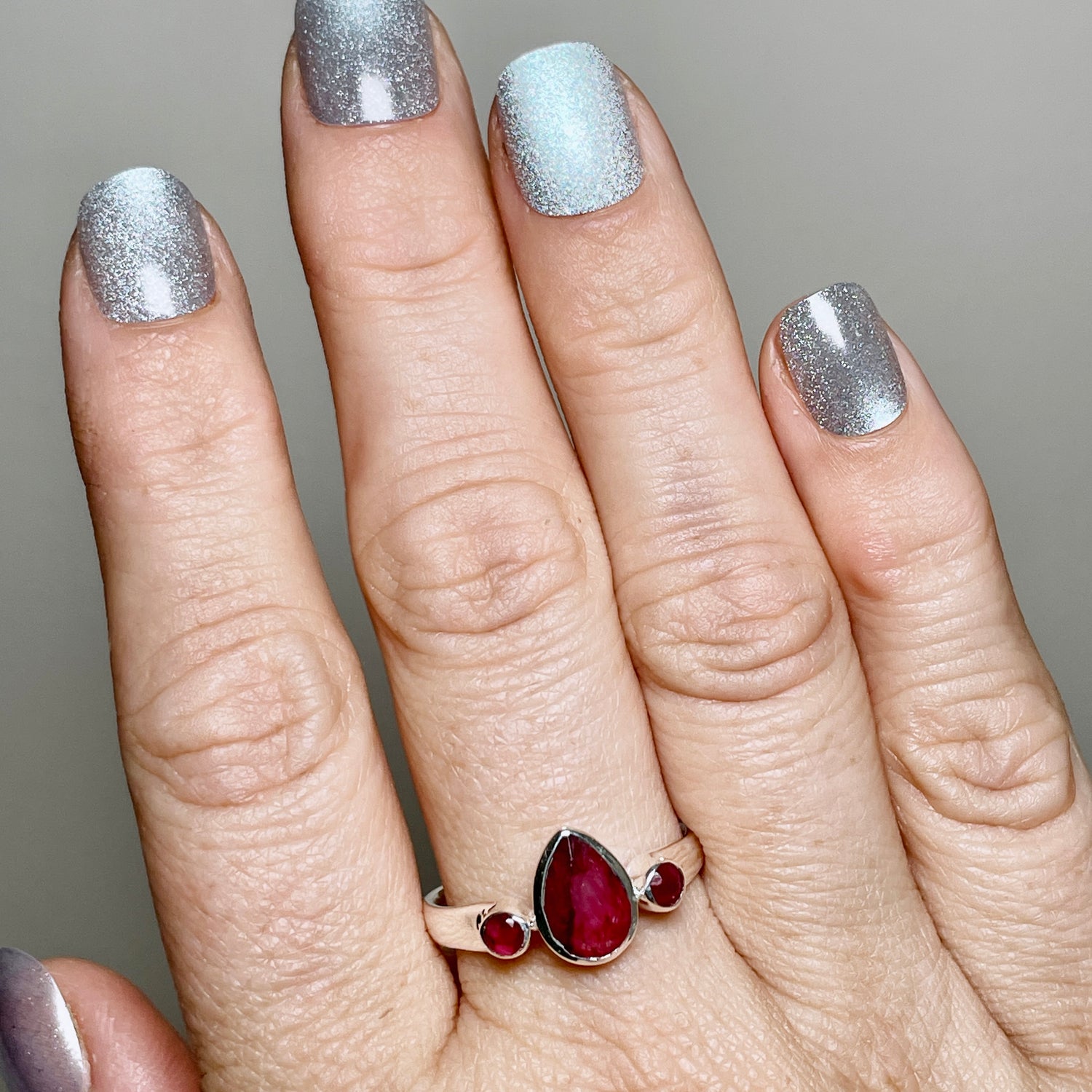 Ruby Faceted Gemstone Teardrop Ring with Accent Stones R3668