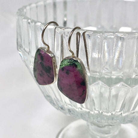 Ruby in Zoisite fixed hook faceted freeform earrings KEGJ1119 - Nature's Magick