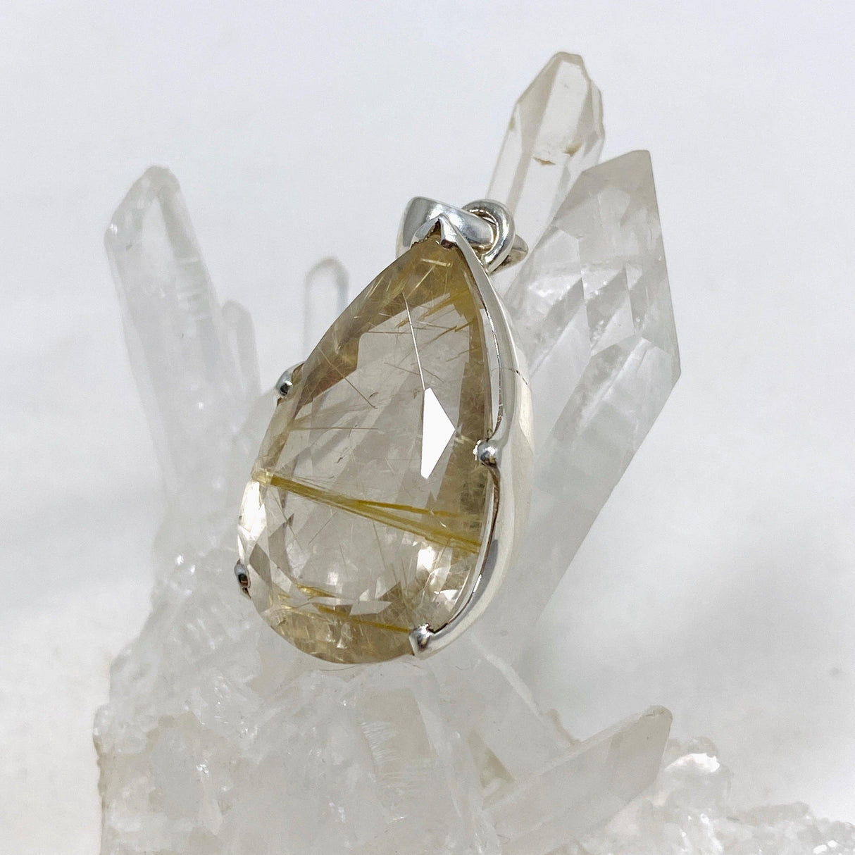 Rutilated Quartz Faceted Teardrop Pendant PPGJ713 - Nature's Magick