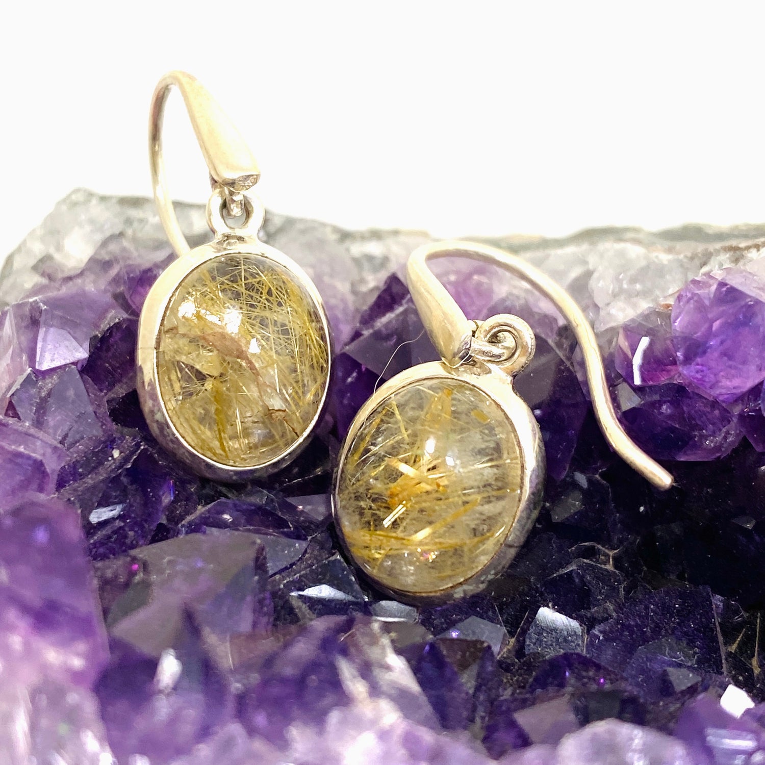 Rutilated Quartz Oval Cabochon Earrings PEGJ327