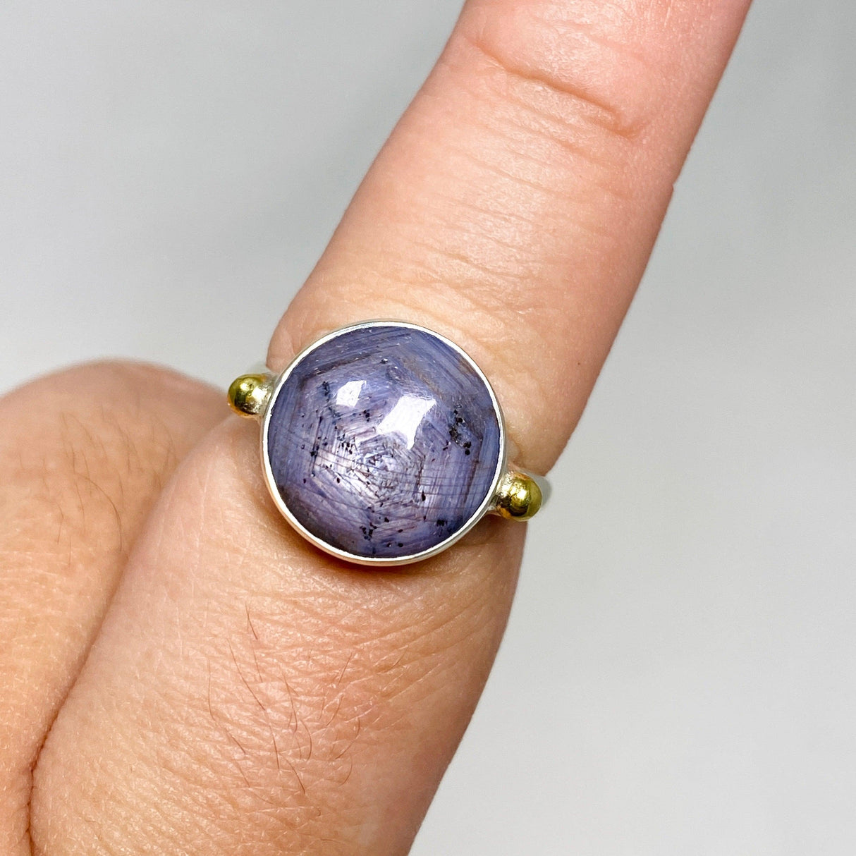 Sapphire Round Ring with Brass Accents Size 9 KRGJ3179 - Nature's Magick