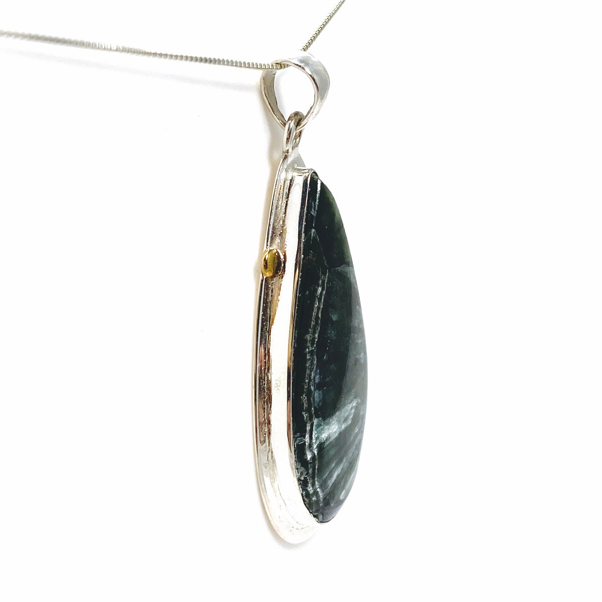 Seraphinite Teardrop Cabochon Pendant in a Decorative Setting KPGJ4843